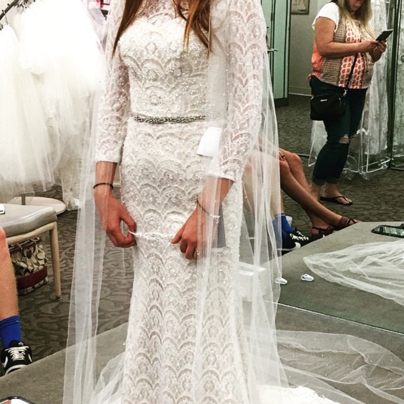 oleg cassini beaded lace wedding dress